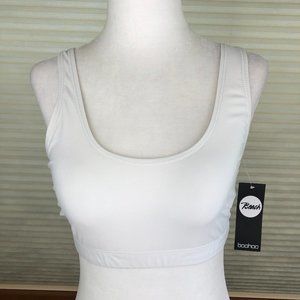 NEW - Boohoo Beachy White Coastal Crop Tank Bikini Top Festival Island Resort